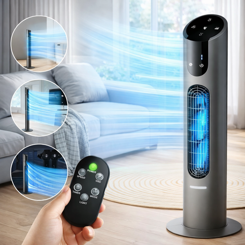 45” DC Motor Oscillating Tower Fan with Remote – 8 Speed Quiet Cooling Fan with 12H Timer, LED Display, Floor Standing Air Circulator for Home, Bedroom & Office