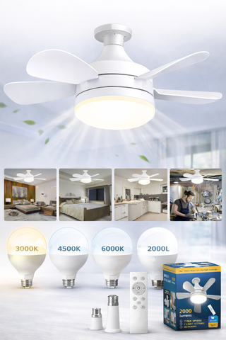 18” Socket Fan Light with Remote – Plug-In Ceiling Fan & LED Light, E27 / B22, 3 Speeds, 3 Colour Temperatures, 2000lm