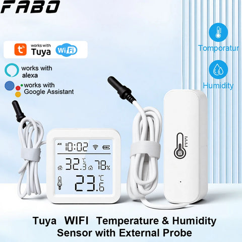 WiFi Temperature Humidity Sensor with External Probe Tuya Climate Sensor With/Without screen for Smart Life APP Monitoring