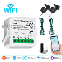 Tuya Smart WiFi Energy Meter Current Transformer Clamp Monitor 1CH 2CH 80A Solar PV System Power Production Consumption Monitor