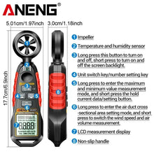 Digital Anemometer 0.4~30m/s ANENG GN302 Handheld Wind Speed Meter Humidity Air Velocity Airflow -20 C ~ 60 C Temperature Test