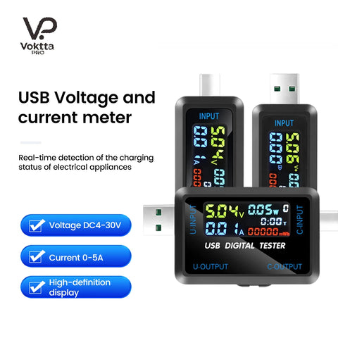 USB Tester 10 in 1 DC Digital Voltmeter Amperimetro Current Meter Volt Ammeter Detector Power Bank Charger Indicator Type C USB