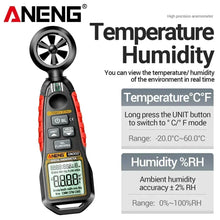Digital Anemometer 0.4~30m/s ANENG GN302 Handheld Wind Speed Meter Humidity Air Velocity Airflow -20 C ~ 60 C Temperature Test