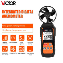 VICTOR Digital Anemometer High Precision LCD Backlight Display with Wind Speed & Temperature Measurement Wind Speed Meter