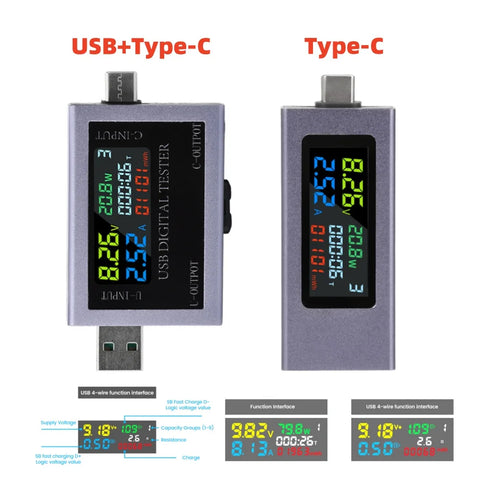 USB Type-C Tester Multi-function Digital Voltage Current Power Meter Capacity Tester DC 4.5~50V 0-8A Charger Indicator