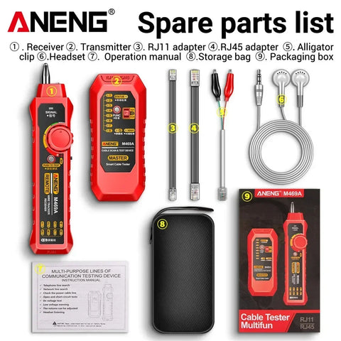 ANENG M469A RJ45/RJ11 Cable Tracer & Network Tester – Red — image 1