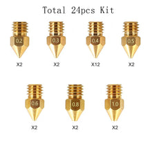 24-Piece MK8 Brass 3D Printer Nozzle Set – 0.2–1.0 mm