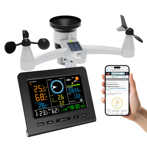 WiFi Weather Station Wireless Indoor Outdoor with Rain Gauge and Wind Speed Wind Direction Weather Forecast Temperature Humidity