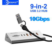 USB 3.2 10Gbps Hub USB Docking Station Type C Splitter with Card Reader Aluminum Alloy Multi 8/9 Ports Switch For PC Laptop