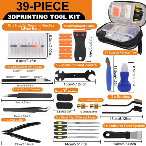 39-Piece 3D Printer Maintenance & Finishing Tool Kit