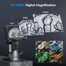 7inch Digital Microscope 1200X Magnification for Coin PCB Circuit Repair 16MP HD Soldering Microscope with Lights, PC View