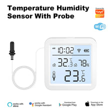 WiFi Temperature Humidity Sensor with External Probe Tuya Climate Sensor With/Without screen for Smart Life APP Monitoring