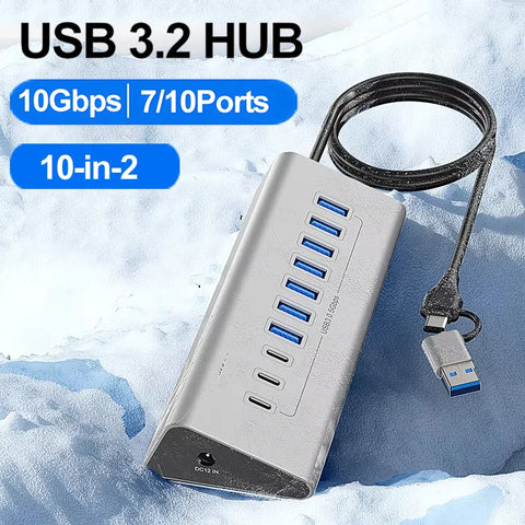 10Gbps USB 3.2 Docking Station Hub Type C Splitter Data Transfer Adapter with Card Reader Multi 7/8 Ports Switch For PC Laptop