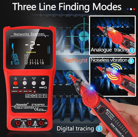 ET628PRO Network Cable Tester with PoE, VFL & Multimeter