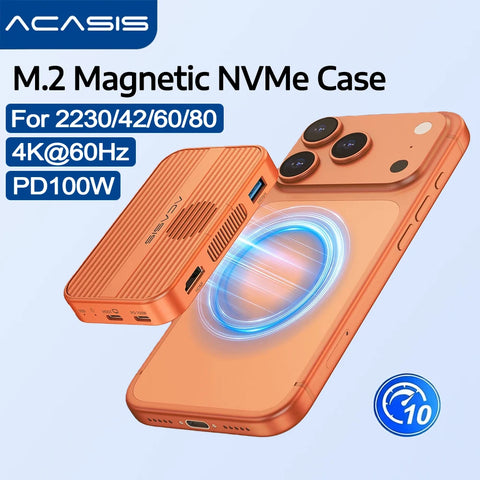 Acasis 10Gbps Magnetic M.2 NVMe SSD Enclosure 6-In-1 USB-C Docking Station with Cooling Fan for iPhone 17/17 Pro/iPhone 16/16