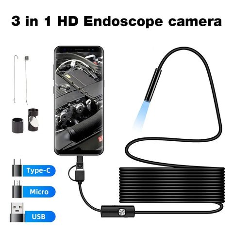KERUI Industrial Borescope, 3 in 1 Endoscope Camera with 6 LEDs, Type C,IP67 Waterproof, OTG Mini Camera for Pipeline Inspection