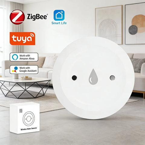 Tuya ZigBee Smart Water Leak Sensor Flood Leakage Sensor Alarm APP Remote Monitoring Flood Overflow for Kitchen Bathroom