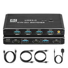 USB 3.0 KVM 2x1 Switch With Remote for 2 Computers Share 1 HDMI-compatible Monitor and Keybord/Mouse/Printer(4 USB Peripherals)