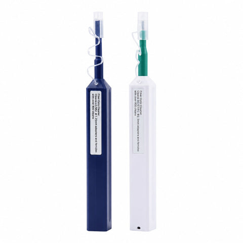 Two-piece fibre cleaning pen kit with blue 1.25 mm and white 2.5 mm pens
