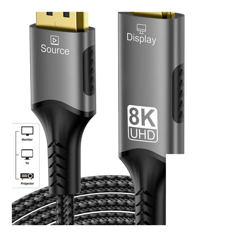 DisplayPort to HDMI 2.1 Cable 8K 2m on clean background