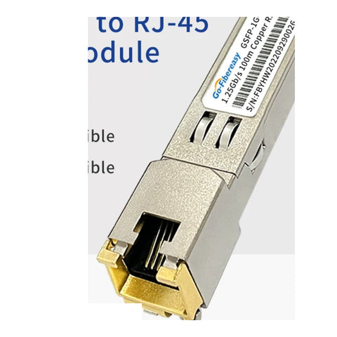 1.25G SFP to RJ45 Copper Transceiver Module on clean background