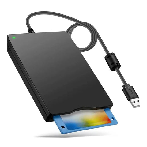 External USB 3.5-Inch Floppy Disk Drive 1.44MB on clean background