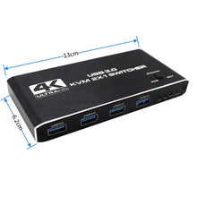 USB 3.0 HDMI KVM switch dimensions, 13 by 6.2 centimetres