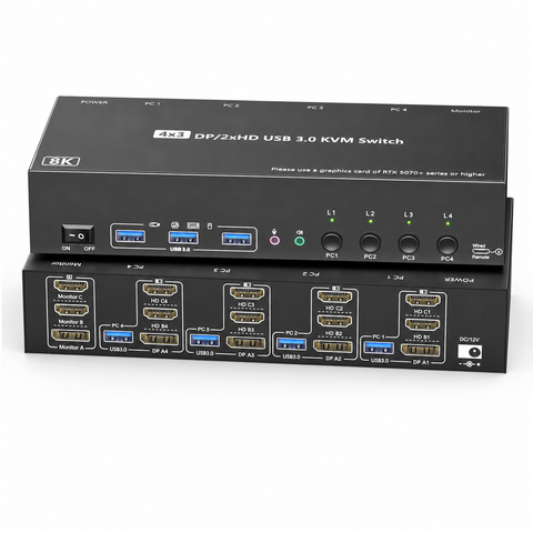 4-computer triple-monitor HDMI DisplayPort USB 3.0 KVM switch