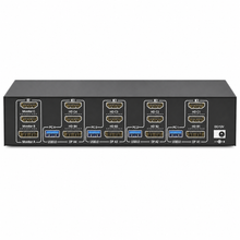 Triple-monitor KVM rear HDMI DisplayPort and USB connection panel