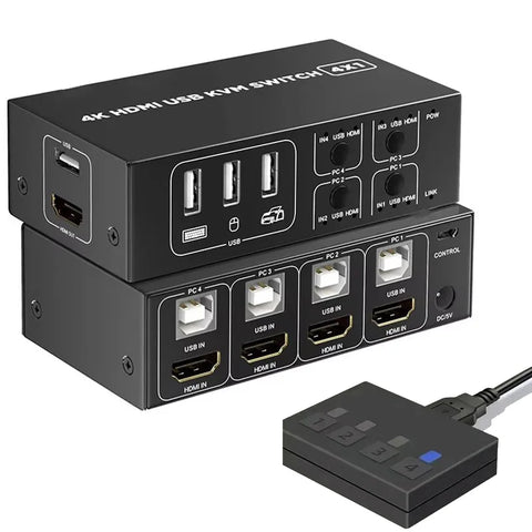 4-port HDMI USB KVM switch with desktop controller front view