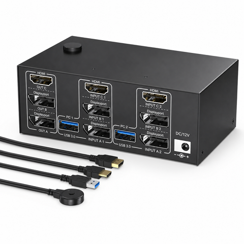 2-computer triple-monitor HDMI DisplayPort KVM switch
