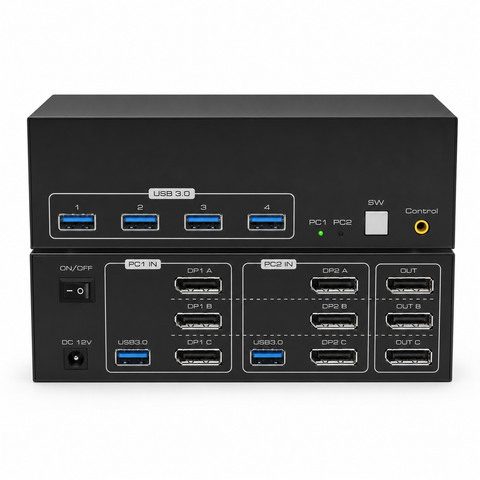 2-computer triple-monitor DisplayPort 1.4 USB 3.0 KVM switch