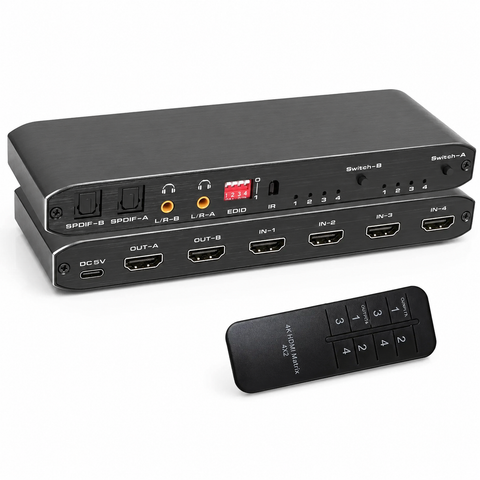 4-input 2-output HDMI matrix with audio extractor