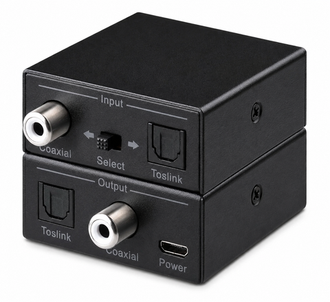 Bidirectional Toslink coaxial converter three-quarter view