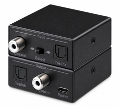 Bidirectional Toslink coaxial converter three-quarter view